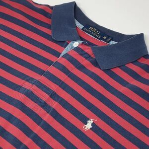 Ralph‎ Lauren Polo Red & Navy Striped w/Denim Accents Collar Cotton Shirt XL